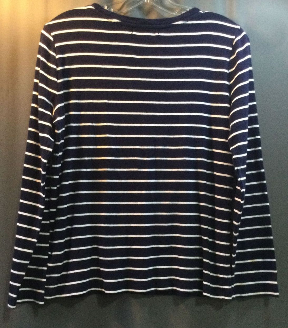 Lauren Ralph Lauren Blue & White Striped Cotton Long Sleeve Size Large - Ladies