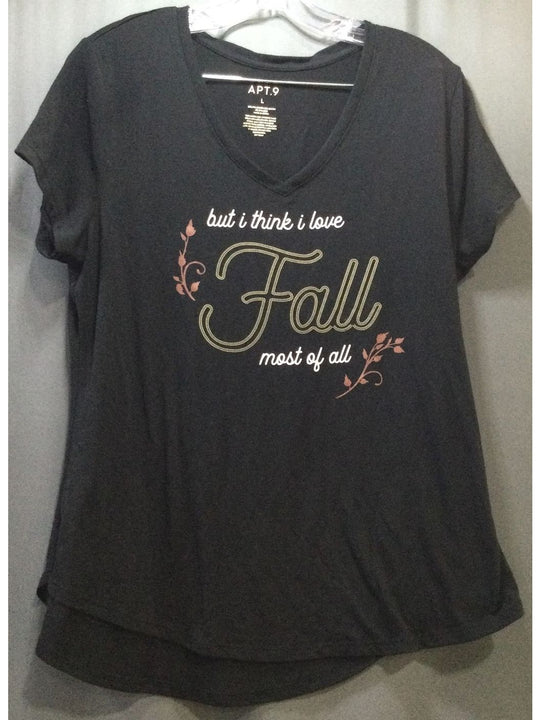 APT. 9 Black Fall Print Women's T-Shirt - Size L - Large