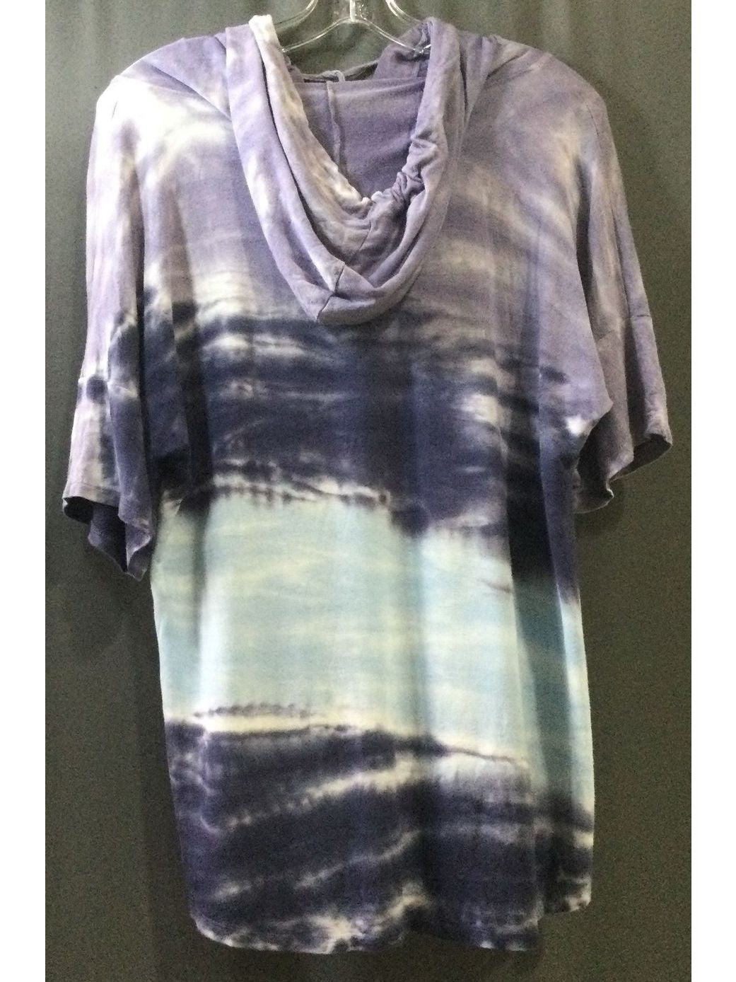 Women's Blue Tie-Dyed with Pullover Hood T-Shirt - Size Large