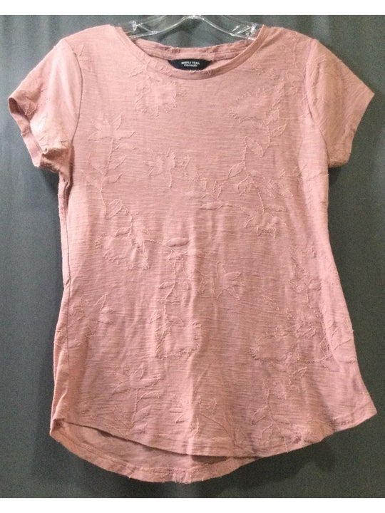 Simply Vera Vera Wang Women's Pink Flower and Leaf Print T-Shirt - Size XS