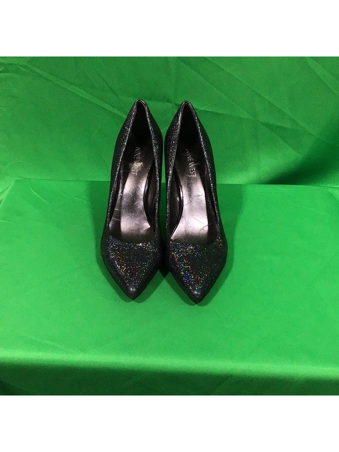 Nine West Women's 7 and a 1/2 Medium Green Sparkly Heels - The Kennedy Collective Thrift - 