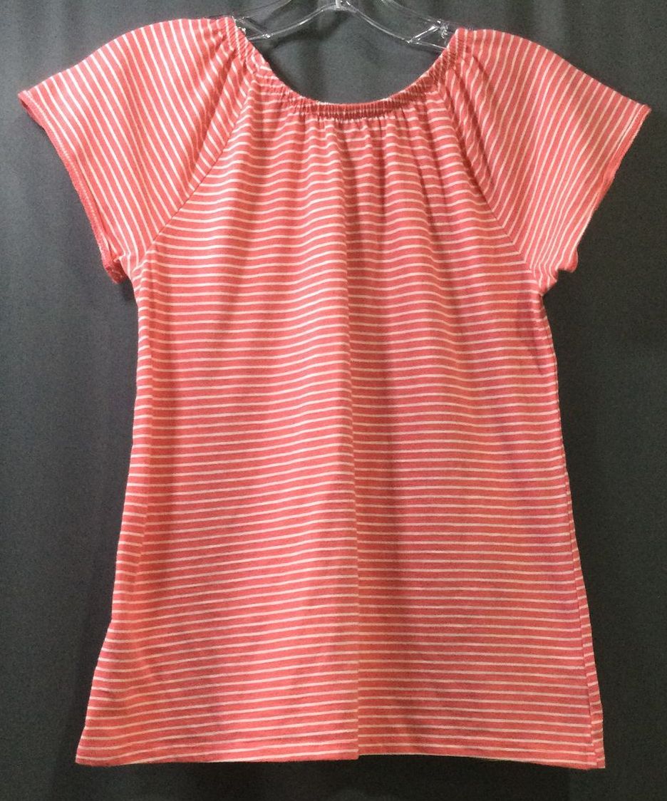 Cat & Jack Girl's Pink and White Striped T-Shirt - Size L (10-12)