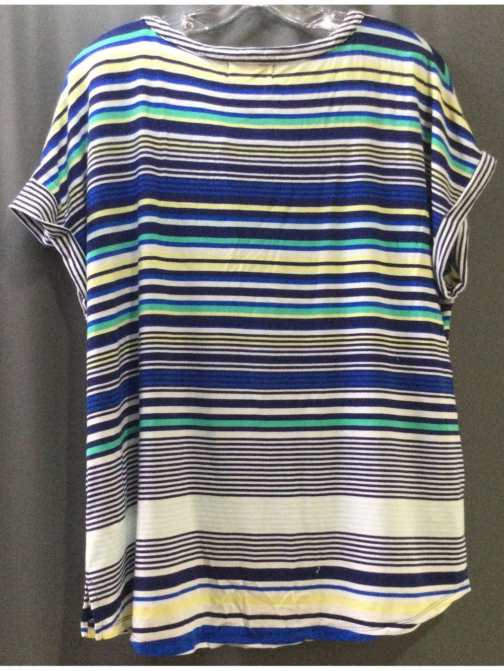 Liz Claiborne Blue, White, Green and Yellow Striped T-Shirt - Size Large Ladies