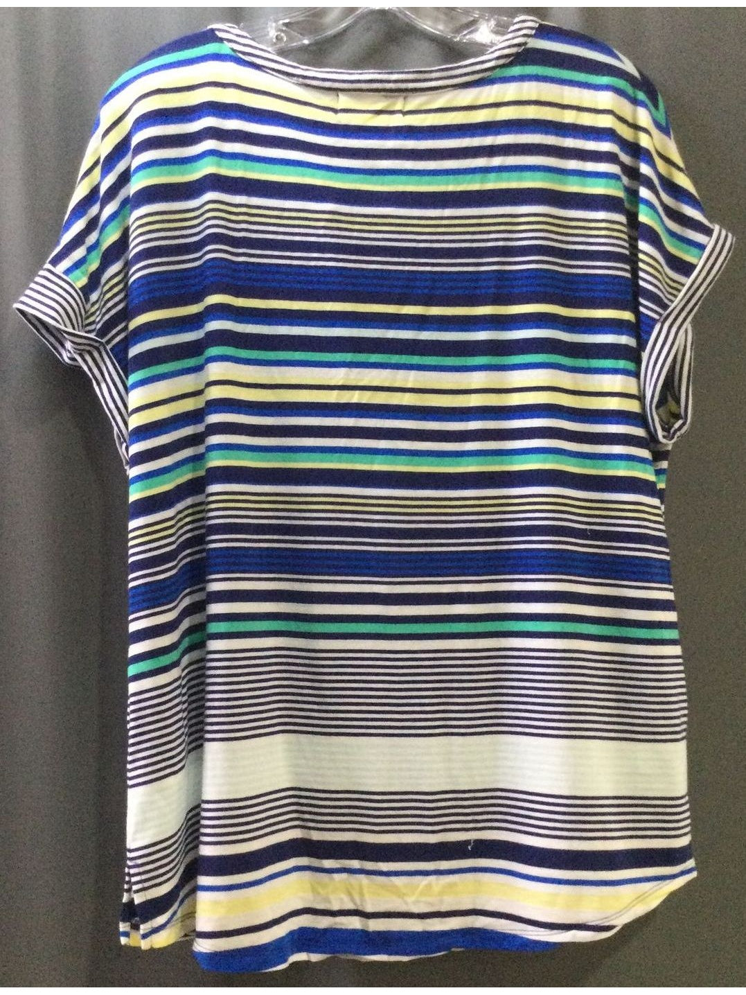 Liz Claiborne Blue, White, Green and Yellow Striped T-Shirt - Size Large Ladies