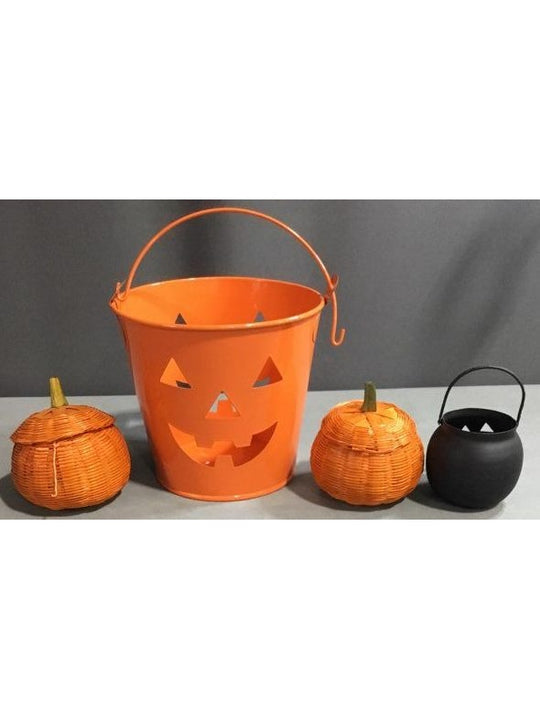 Medium Metal And Straw Orange And Black Jack O Lanterns Decorations