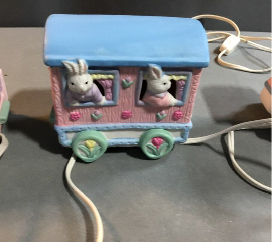 Medium Ceramic Pink and Blue Bunny Train Decoration