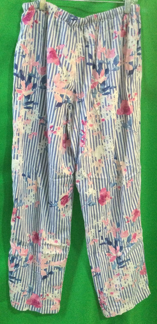 Unknown Brand Floral Blue and White Striped Pajama Pants - Size Medium - Ladies