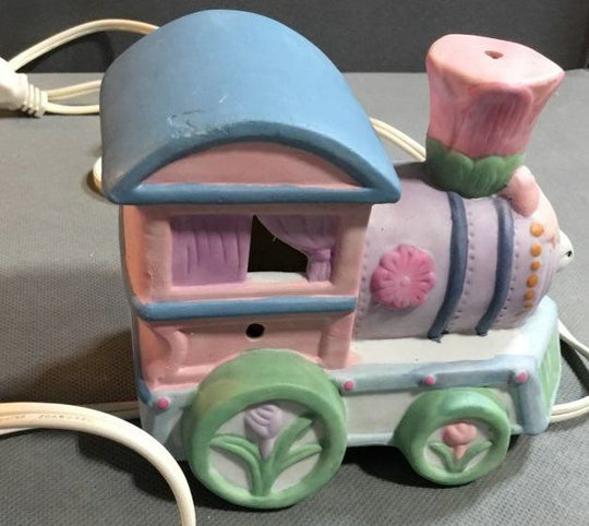 Medium Ceramic Pink and Blue Bunny Train Decoration