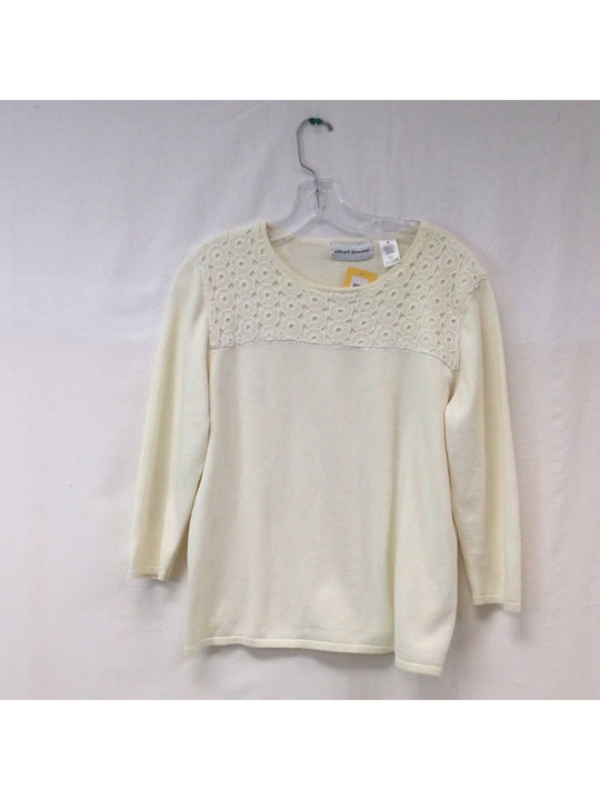 Women's Alfred Dunner 3/4 Tan Sleeve Knit Pullover V-Neck Medium - The Kennedy Collective Thrift - 