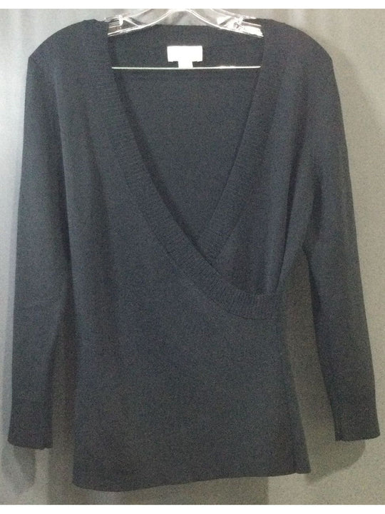 ANN TAYLOR LOFT Women's Black Long V Neck Long Sleeve - Size M