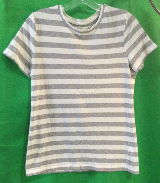 Lord & Taylor Grey and White Striped T-shirt - Size Medium - Ladies