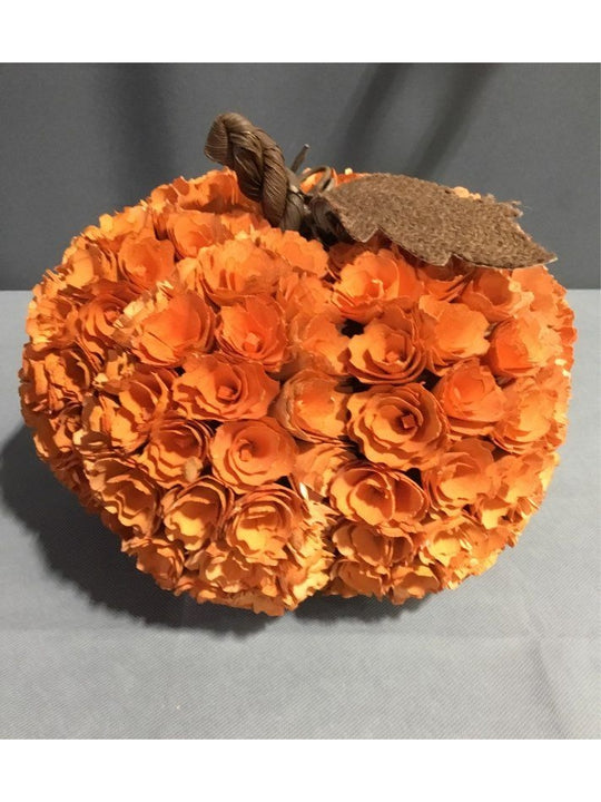 Medium Wood Orange And Brown Pumpkin Decoration