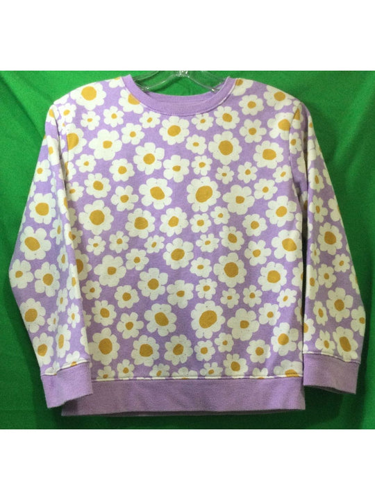 Cat & Jack Girl's Purple and White Flowers Sweater Long Sleeve - Size L (10-12)