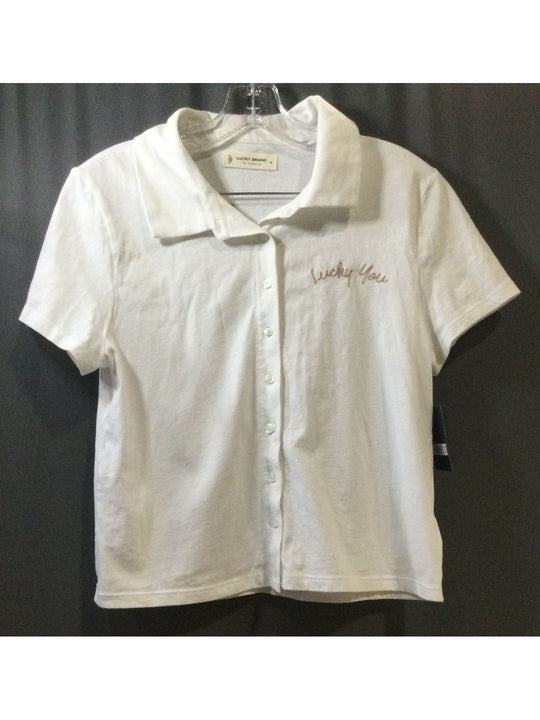 LUCKY BRAND Women's White Buttoned-Up T-Shirt - Size M - Medium