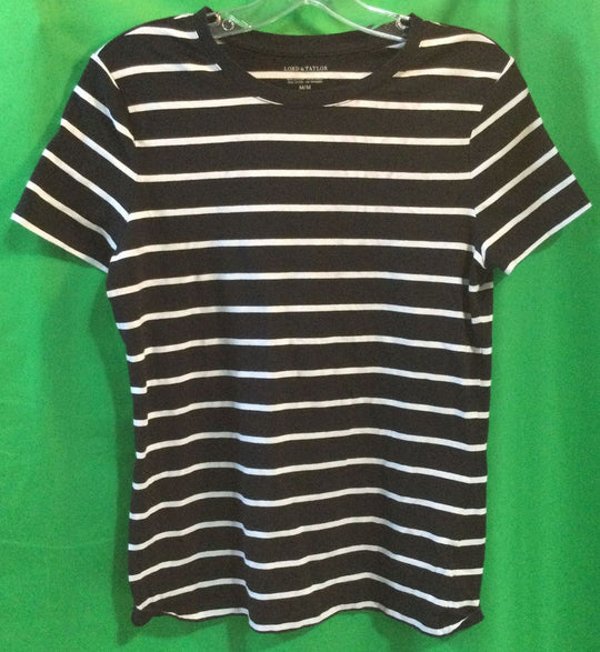 Lord & Taylor Black and White Striped T-Shirt - Size Medium - Ladies