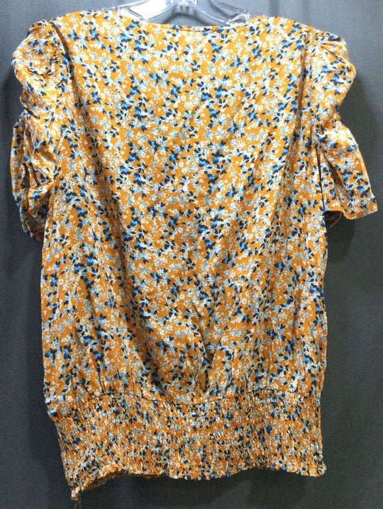 Rose + Olive Orange, Blue and White Floral Women's T-Shirt - Size M - Medium