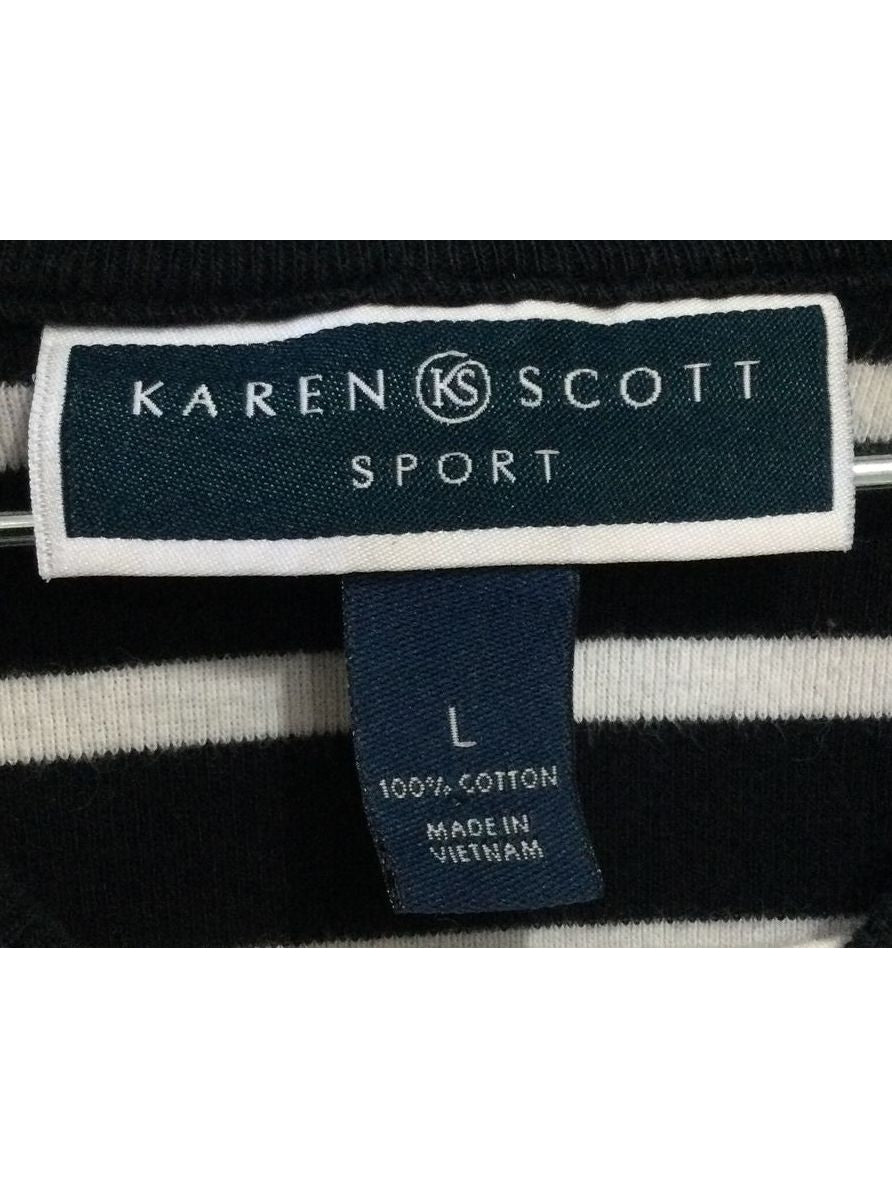 KAREN SCOTT SPORT Women's Black and White Striped with Hood T-Shirt Size L