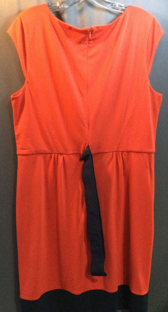 Ann Taylor Solid Orange and Navy Blue Hem Bottom Casual Dress Size 14 - Ladies