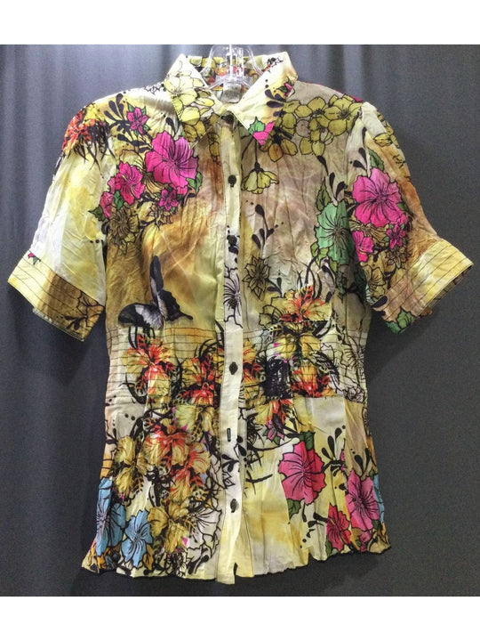 Alberto Makali Yellow, Pink, Flower and Butterfly T-Shirt - Size Medium - Ladies