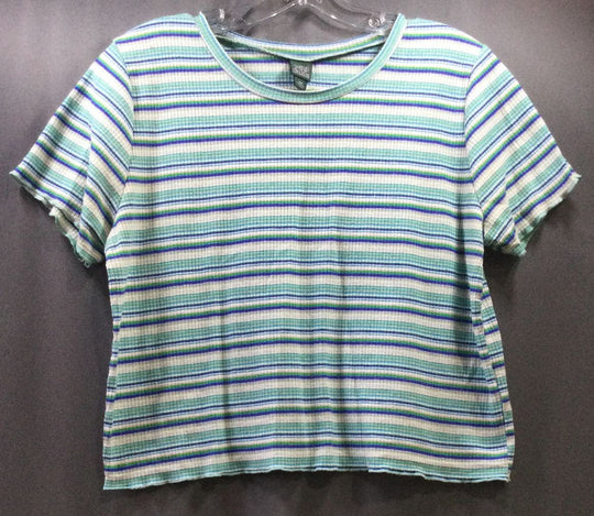 Wild Fable Blue, Green and White Striped Polyester T-Shirt - Size XXL - Ladies