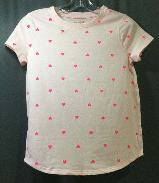 Cat & Jack Girl's Pink with Small Pink Hearts on T-Shirt - Size L (10/12)