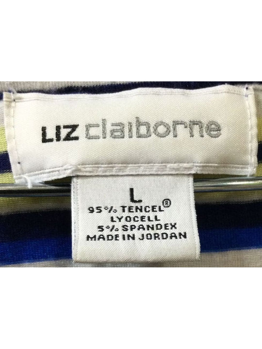 Liz Claiborne Blue, White, Green and Yellow Striped T-Shirt - Size Large Ladies