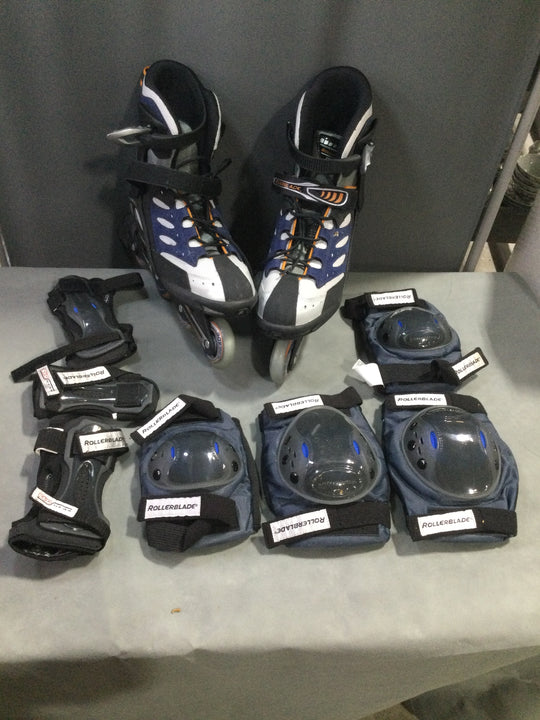 Blue, Black and White Rollerblades with Accessories - Unisex - 9 Piece Set - In Box