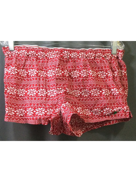 Aerie Women's Red and White Snowflake Sleep Pajama Shorts - Size L/G