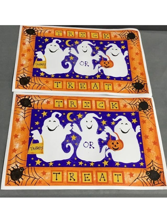 Medium Plastic Orange And Purple Ghosts Placemats