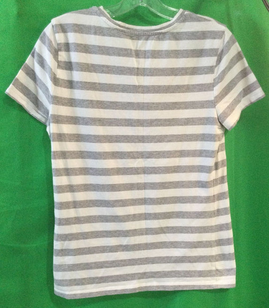 Lord & Taylor Grey and White Striped T-shirt - Size Medium - Ladies