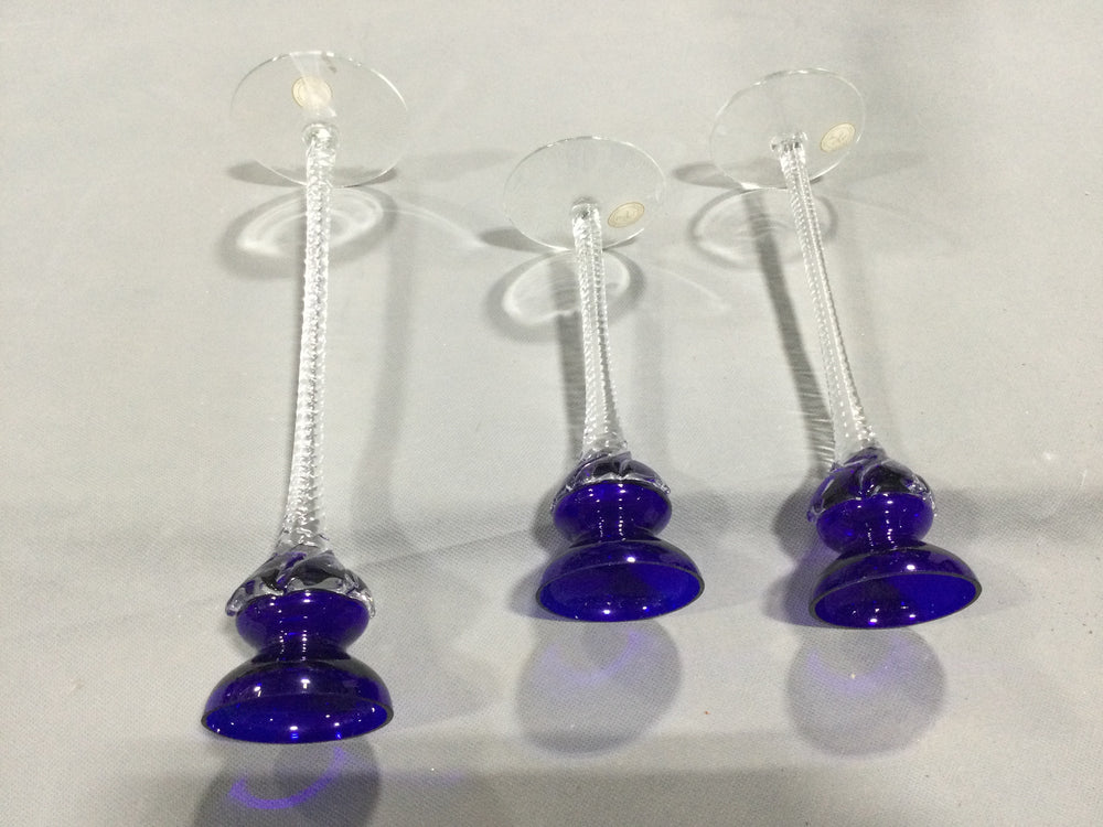 Blue Glass Candle Holder Set of 3