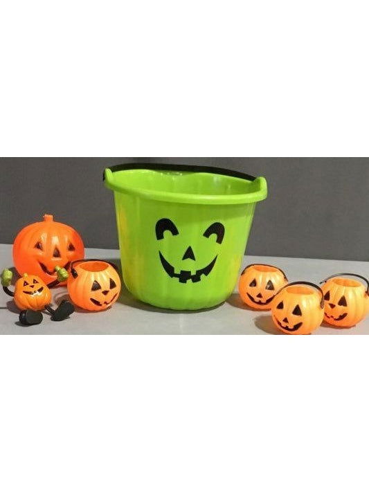 American Sales Co. Medium Plastic Orange And Green Pumpkin Halloween Combo - The Kennedy Collective Thrift - 