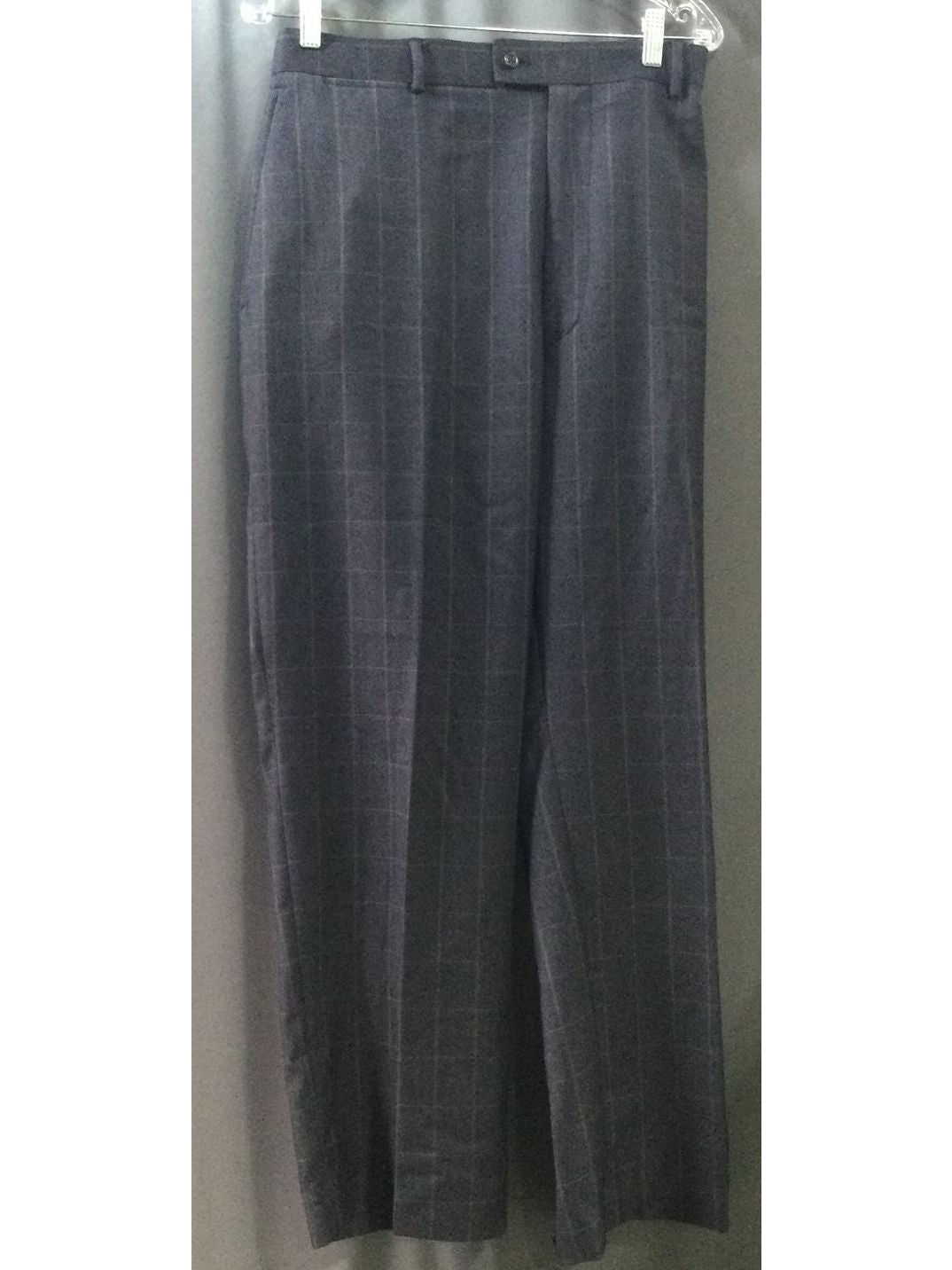 Braggi By Louis Raphael Navy Blue Checked Polyester Pants - Size 40X30 - Men's - The Kennedy Collective Thrift - 