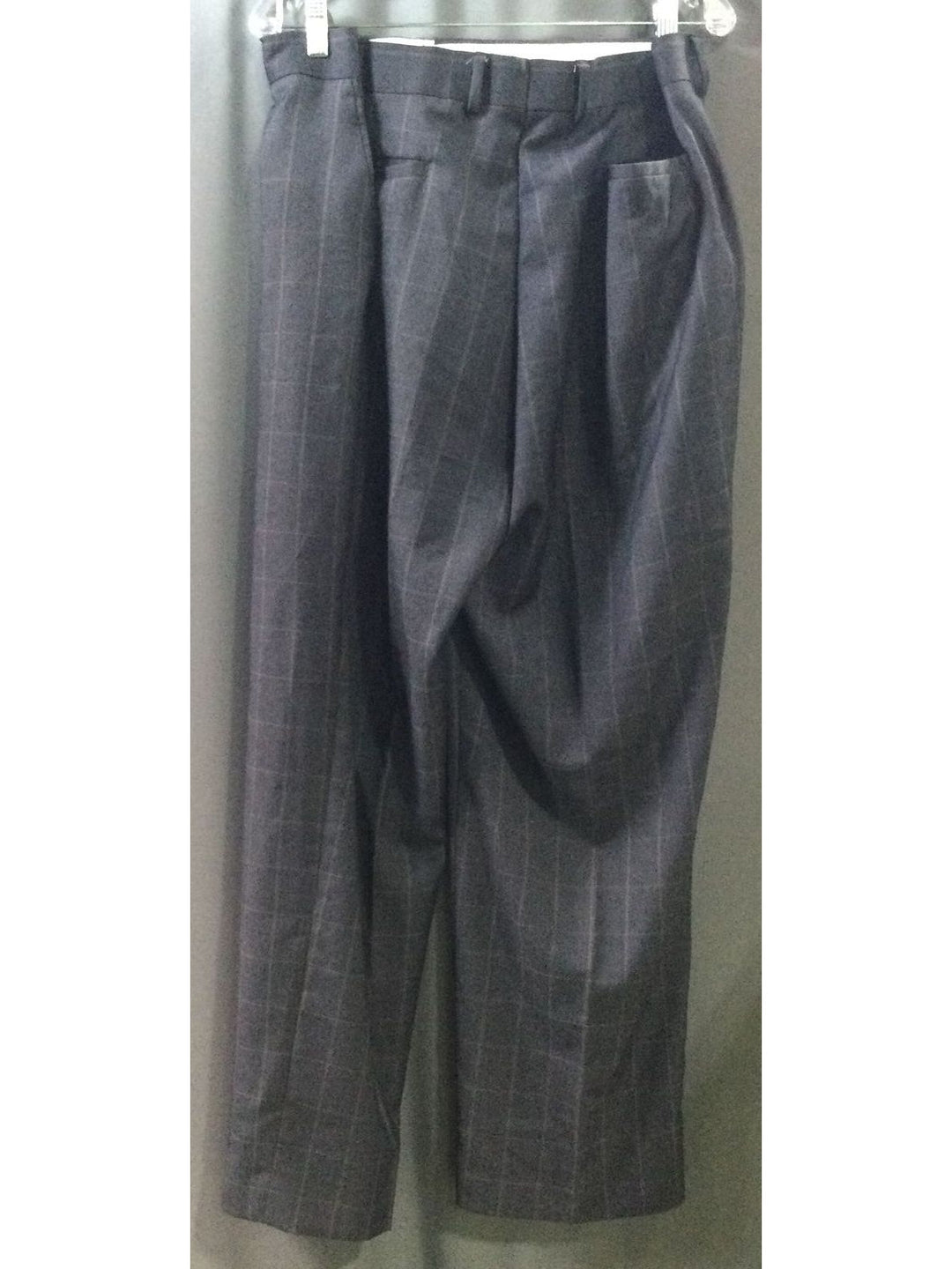 Braggi By Louis Raphael Navy Blue Checked Polyester Pants - Size 40X30 - Men's - The Kennedy Collective Thrift - 