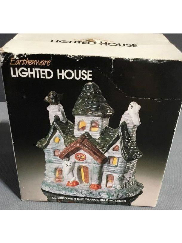 Caldor Small Earthenware Gray And Black Lighted House Decoration - The Kennedy Collective Thrift - 