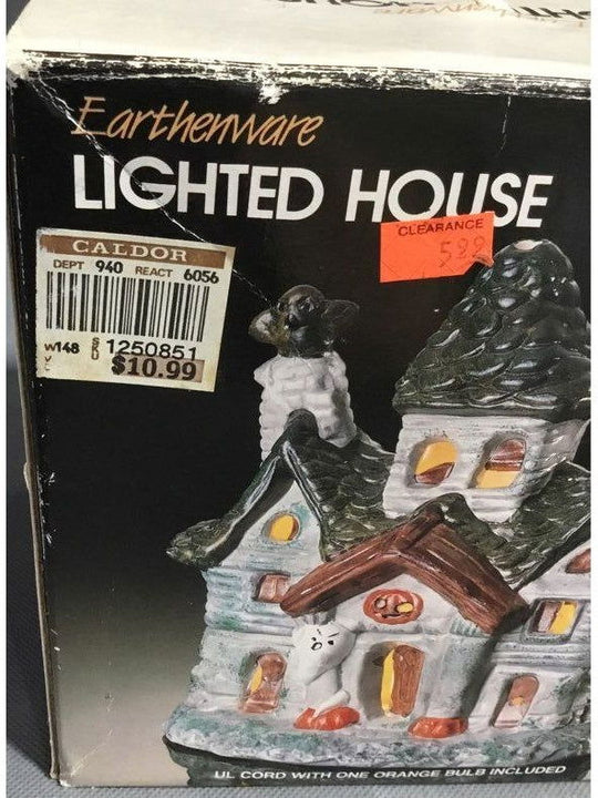 Caldor Small Earthenware Gray And Black Lighted House Decoration - The Kennedy Collective Thrift - 