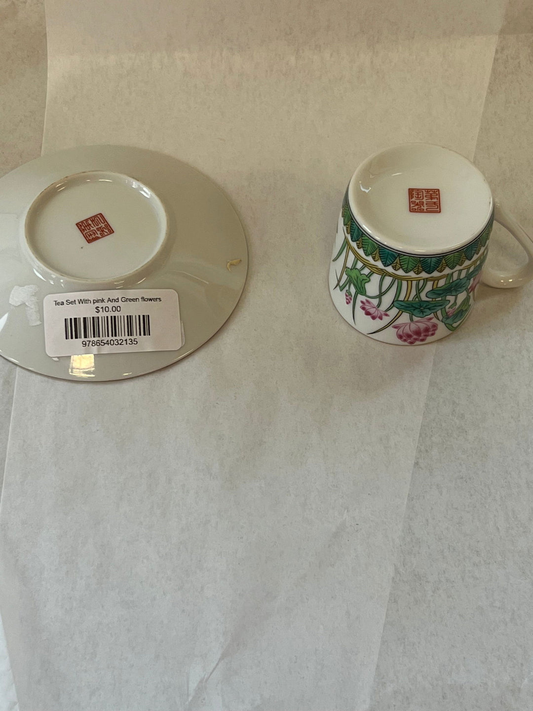 Ceramic Tea Set With Pink And Green Flowers - The Kennedy Collective Thrift - 