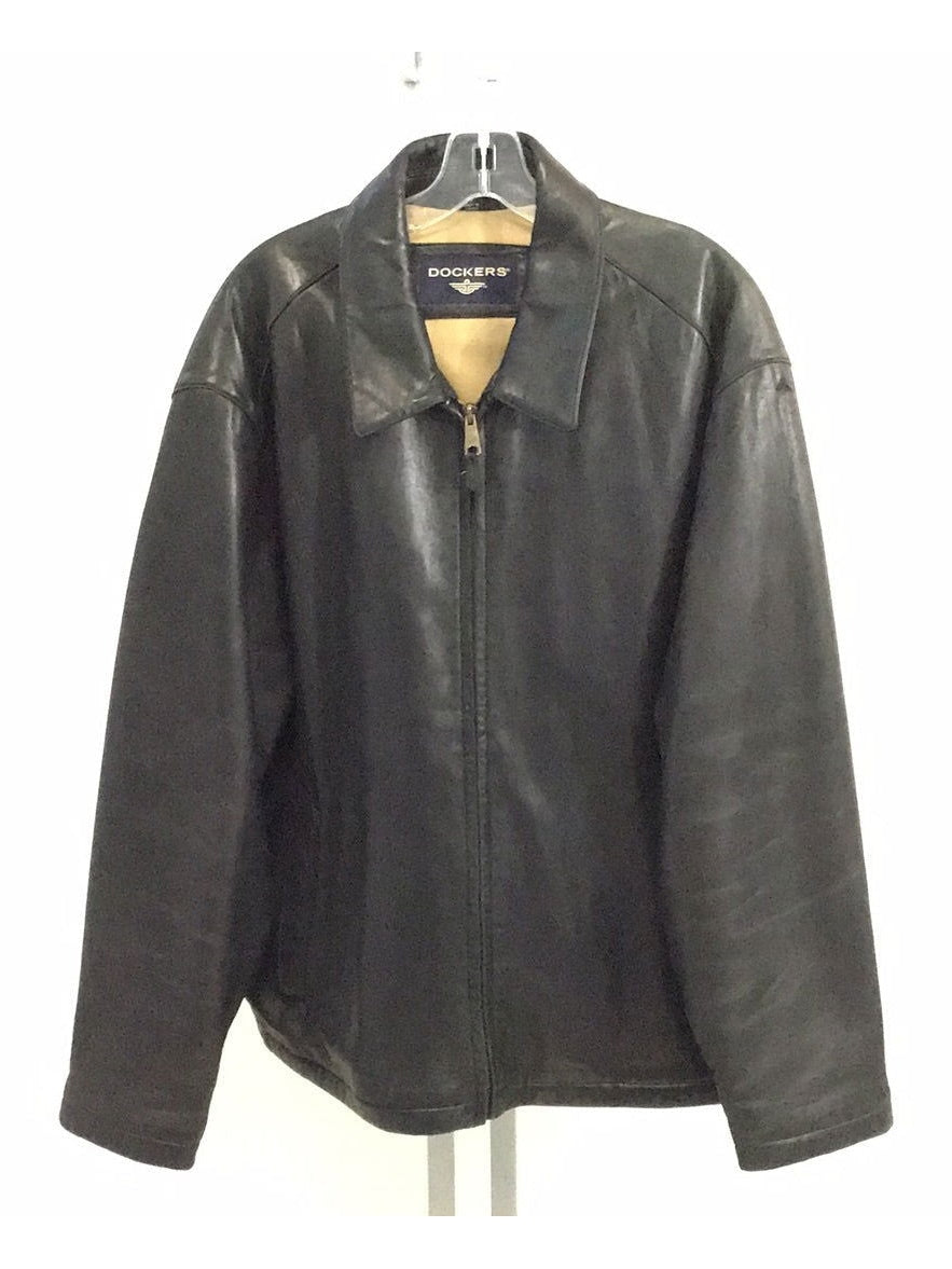 Dockers Lamb Leather Coat, Black-Size: XL - The Kennedy Collective Thrift - 