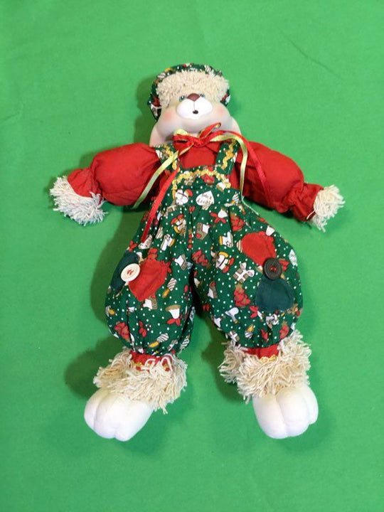 House Of Lloyd Red And Green Christmas Bunny Christmas Bunny Doll - The Kennedy Collective Thrift - 