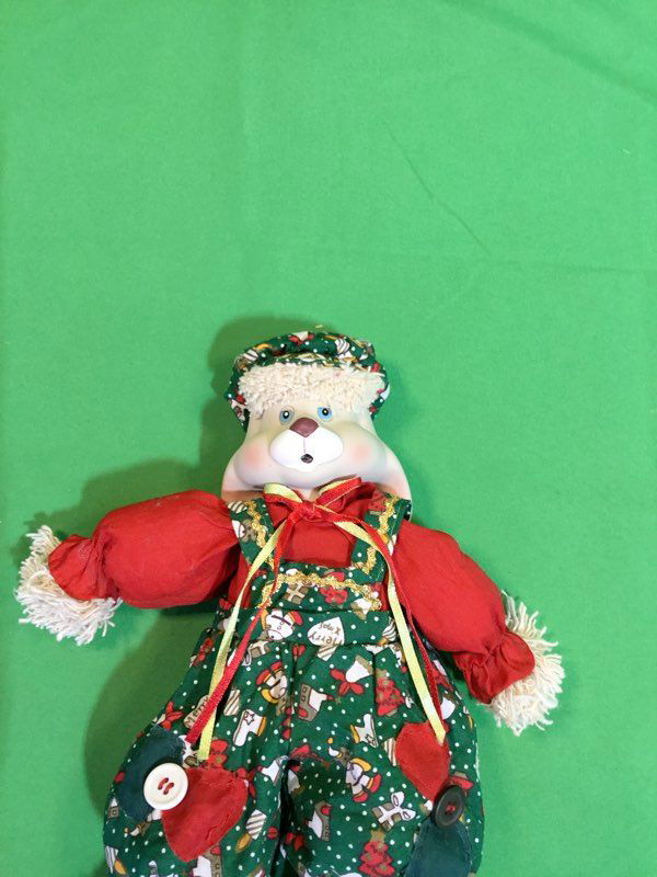 House Of Lloyd Red And Green Christmas Bunny Christmas Bunny Doll - The Kennedy Collective Thrift - 