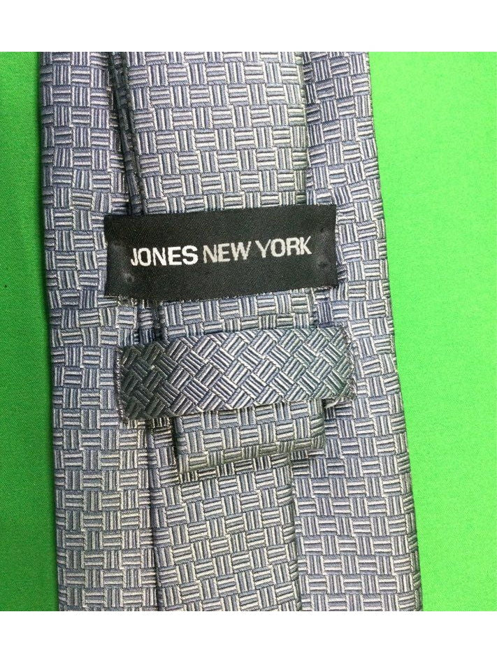 Jones New York Standard Size Silk Blue small Check Pattern Men's Tie - The Kennedy Collective Thrift - 