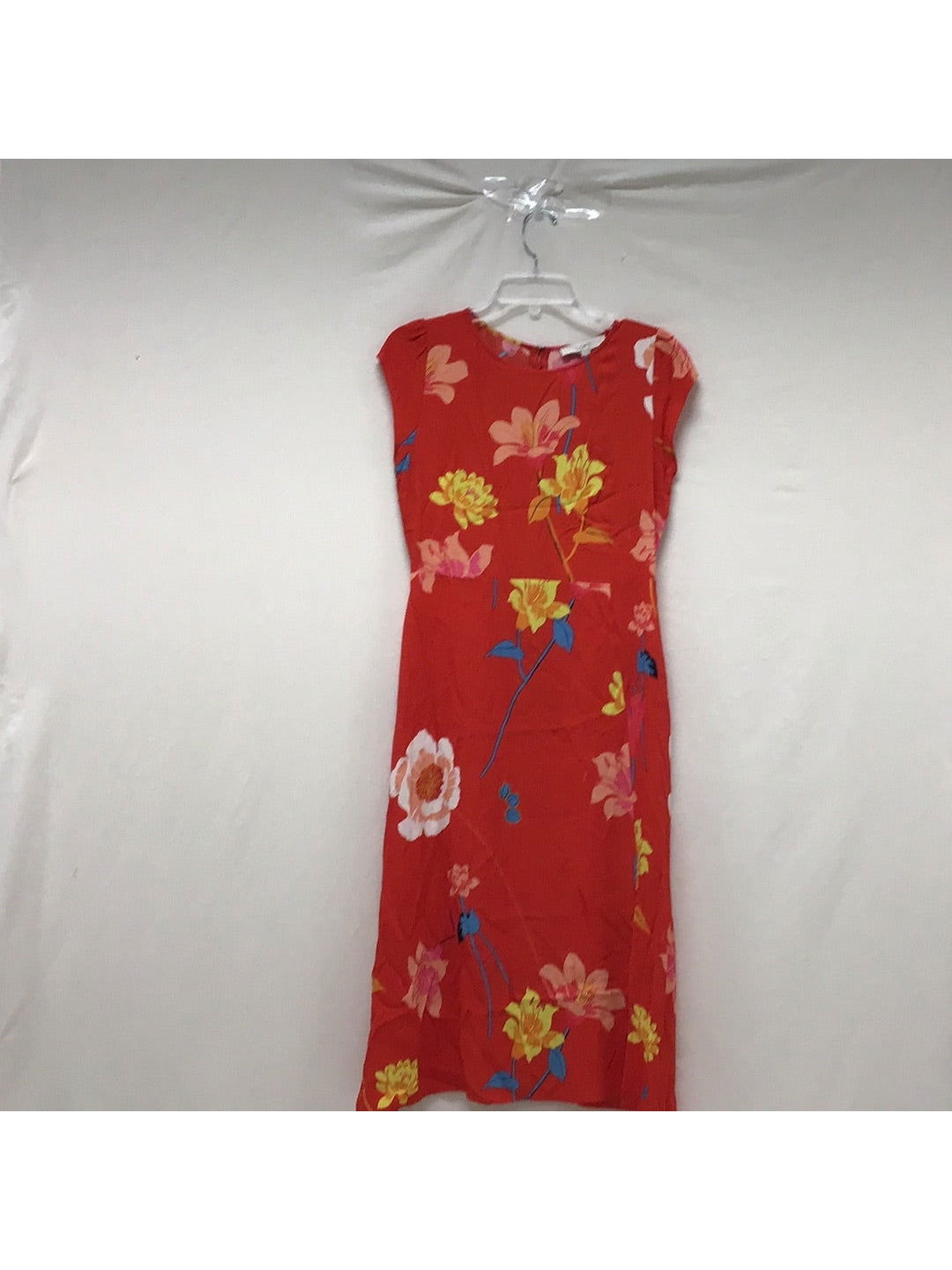 LOFT Ladies Size 2 Bright Orange Multi Colored Flower Long Length Dress - The Kennedy Collective Thrift - 