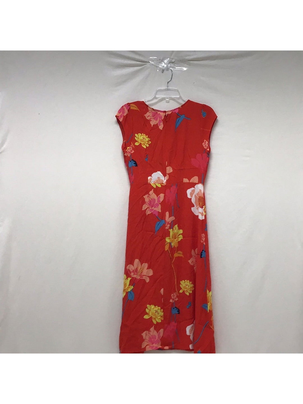 LOFT Ladies Size 2 Bright Orange Multi Colored Flower Long Length Dress - The Kennedy Collective Thrift - 