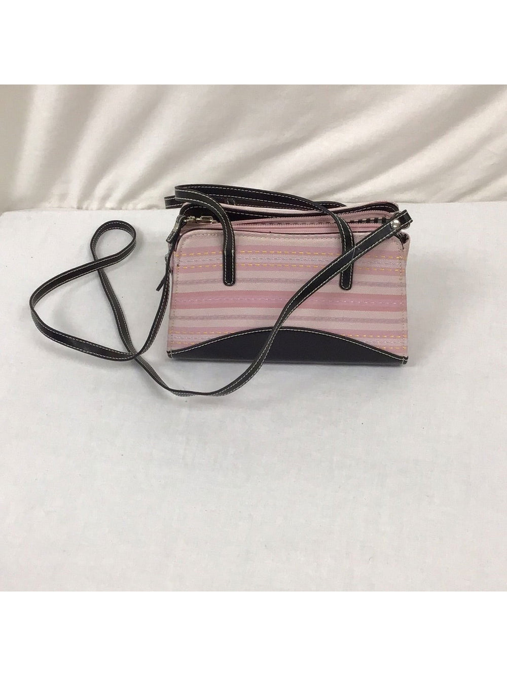 Ladies Pink Striped Small Multi Colored Handbag - The Kennedy Collective Thrift - 