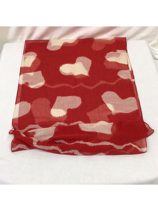 Ladies Red Scarf with White Hearts Print - The Kennedy Collective Thrift - 