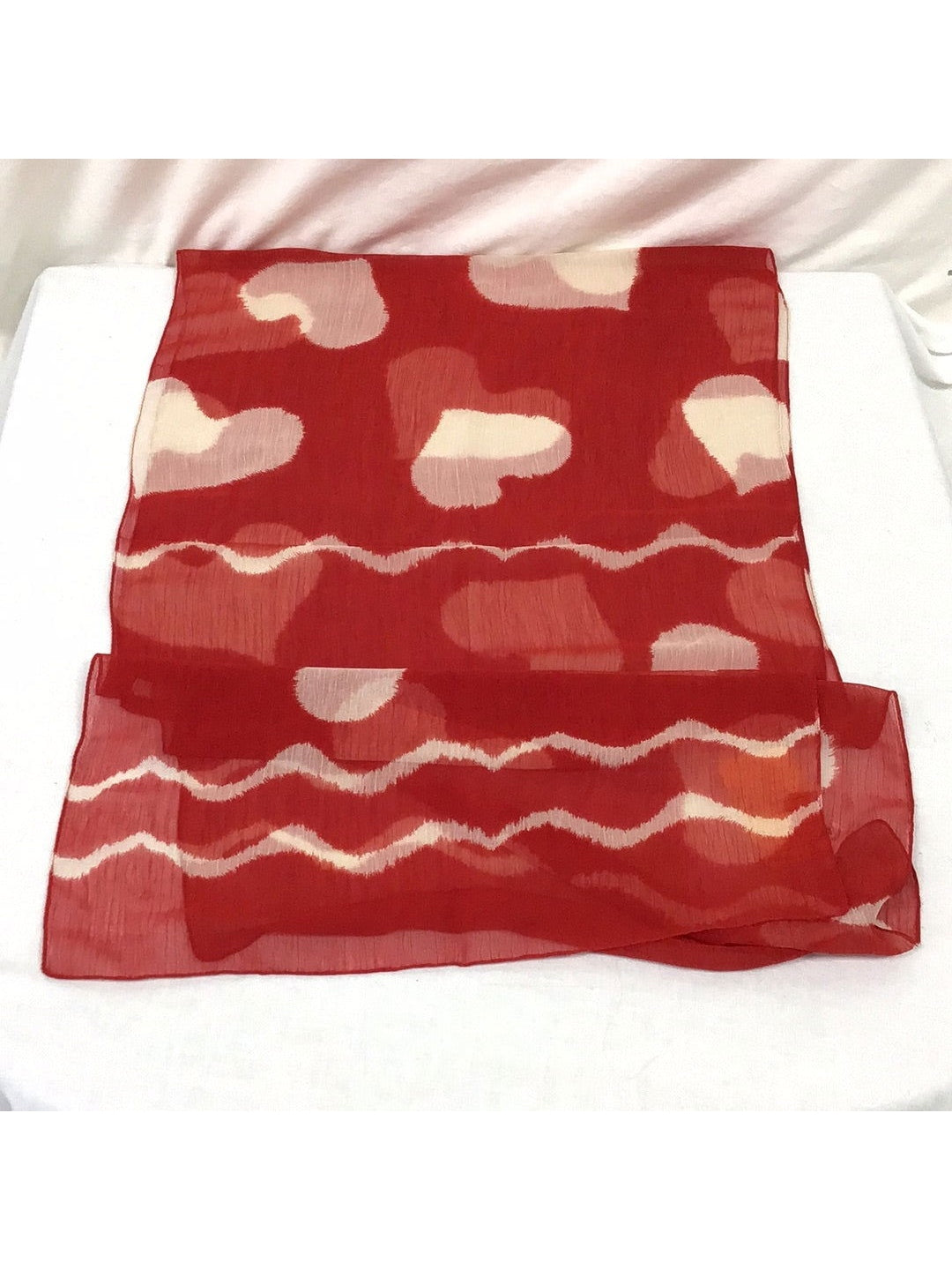 Ladies Red Scarf with White Hearts Print - The Kennedy Collective Thrift - 