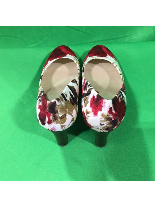 Liz Claiborne Ladies 8M Multi Color Red Flower High Heels - In Box - The Kennedy Collective Thrift - 