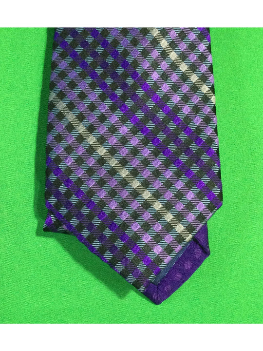 Perry Ellis Portfolio Purple Plaid and Polka Dot Silk Narrow Size Men's Tie - The Kennedy Collective Thrift - 