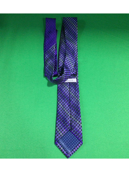 Perry Ellis Portfolio Purple Plaid and Polka Dot Silk Narrow Size Men's Tie - The Kennedy Collective Thrift - 