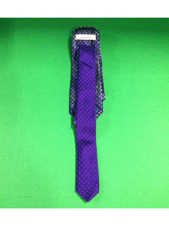 Perry Ellis Portfolio Purple Plaid and Polka Dot Silk Narrow Size Men's Tie - The Kennedy Collective Thrift - 